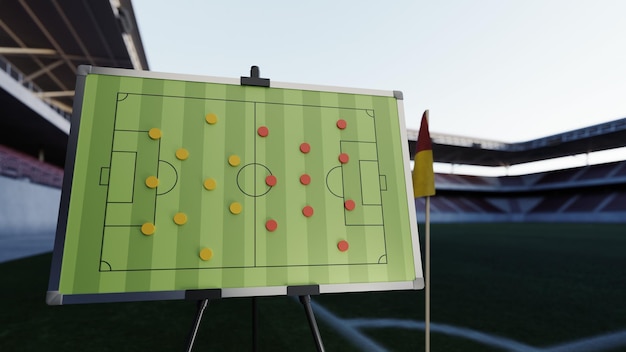 Fußball-Taktiktafel im Stadion 3D-Rendering