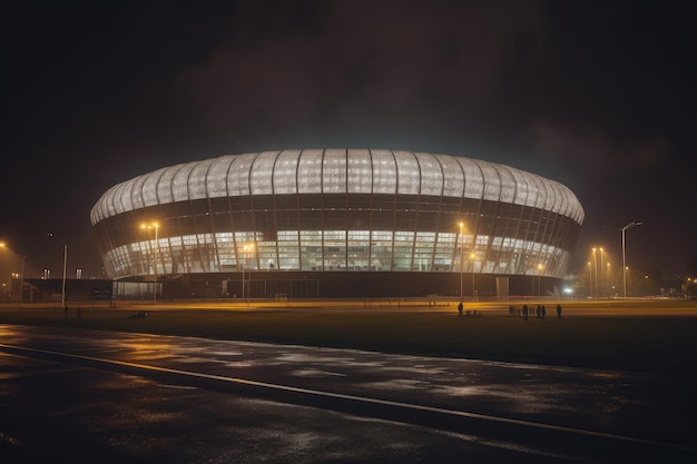 Foto fußballarena bei nacht beleuchtet sportsieg generieren sie ai