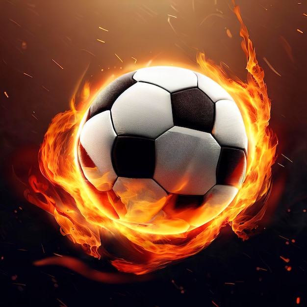 Fußballball fliegt in Flammen realistisch