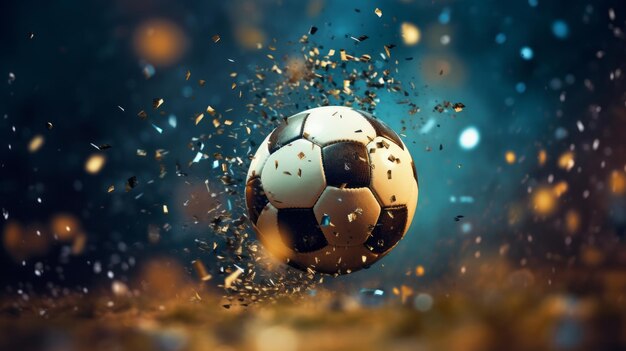 Fußballball mit fallendem Konfetti Konzeption des Sieges