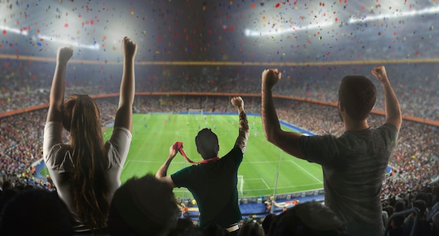 Fußballfans im Stadion von hinten