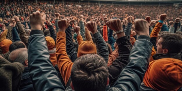 Fußballfans jubeln im Stadion