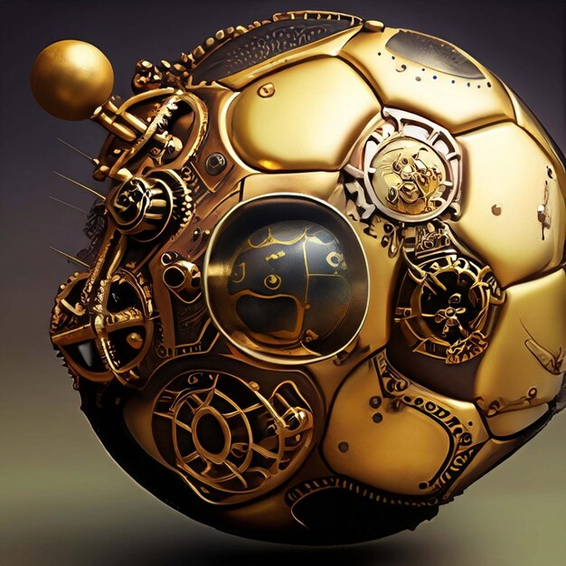 Fußballförmige Steampunk-Kugel mit komplizierten Details und isolierten Farben