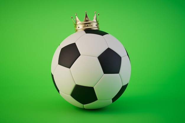 Fußballmeisterschaft ein Fußball in einer Krone auf grünem Hintergrund 3D-Render