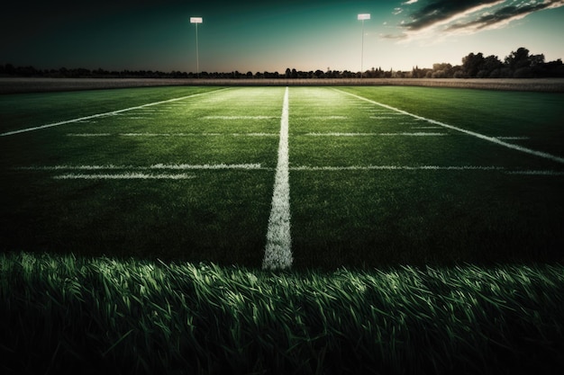 Fußballplatz mit einem Hintergrund des grünen Grases