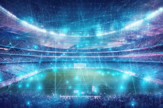 Fußballspiel Das Konzept von IoT und intelligenten Stadien