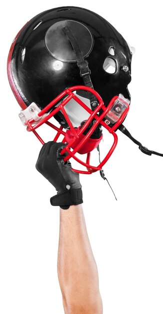 Fußballspieler halten Football-Helm in der Hand - isoliert
