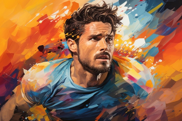 Fußballspieler-Illustration gemischt mit farbenfrohem abstrakten Hintergrund