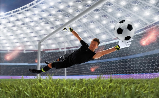 Fußballspieler in Aktion im Profistadion