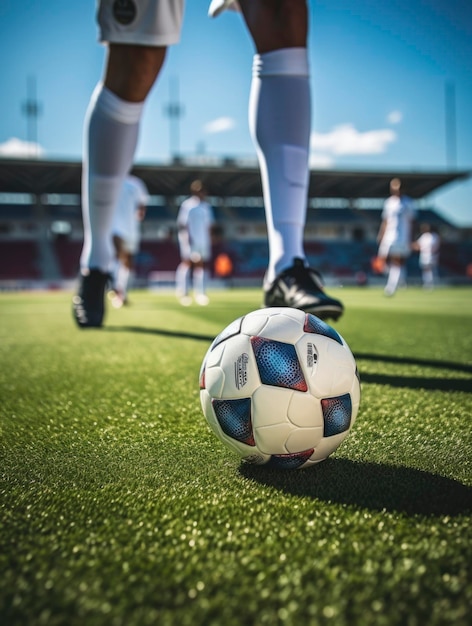 Fußballspieler mit Ball auf dem Rasen