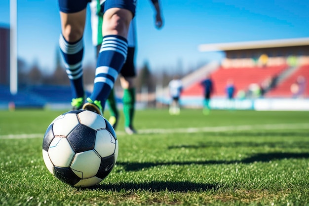 Fußballspieler mit Ball auf dem Rasen