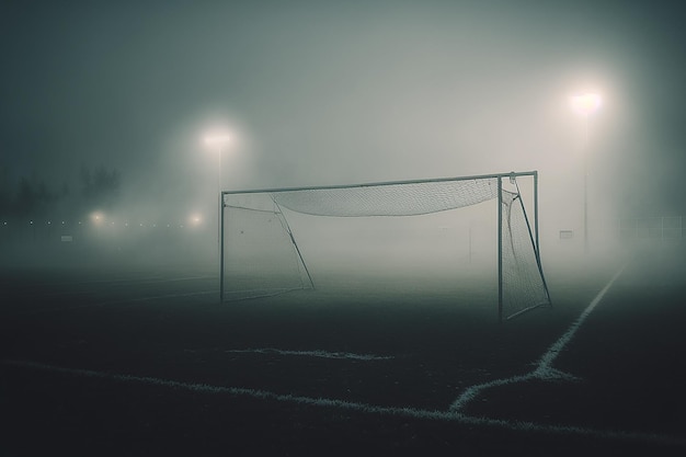 Fußballspielfeld mit etwas Rauch und Bokeh-Lichtern Illustration AI Generative