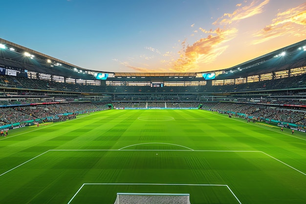 Fußballstadion bei Sonnenuntergang KI-generiert