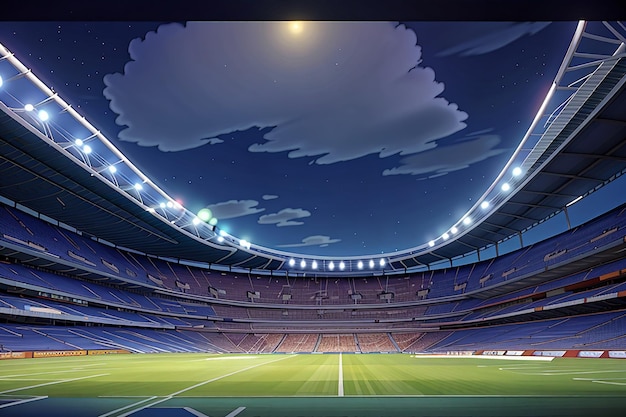 Fußballstadion in der Nacht Top-View eines Fußballstadions in der Nacht mit den Lichtern auf 3D-Rendering