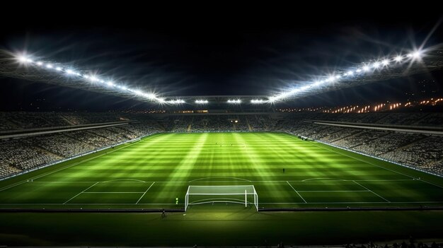Fußballstadion mit Scheinwerfern beleuchtet