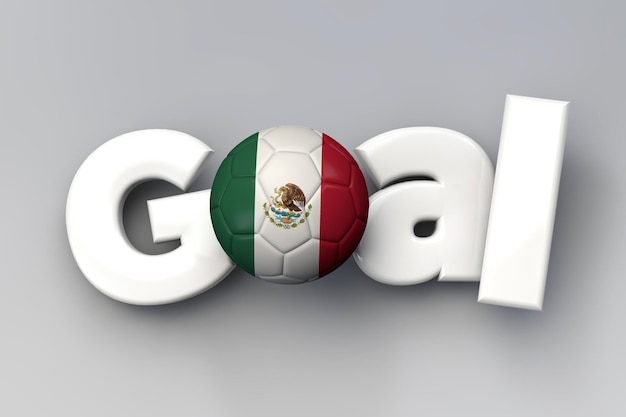 Fußballtor mit einem mexikanischen Flaggenfußball 3D-Rendering