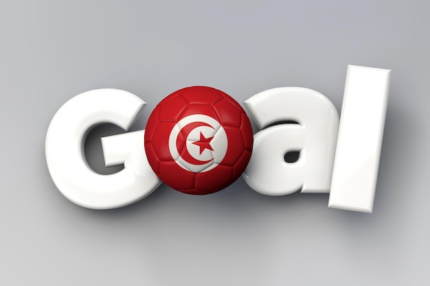 Fußballtor mit einem tunesischen Flaggenfußball 3D-Rendering