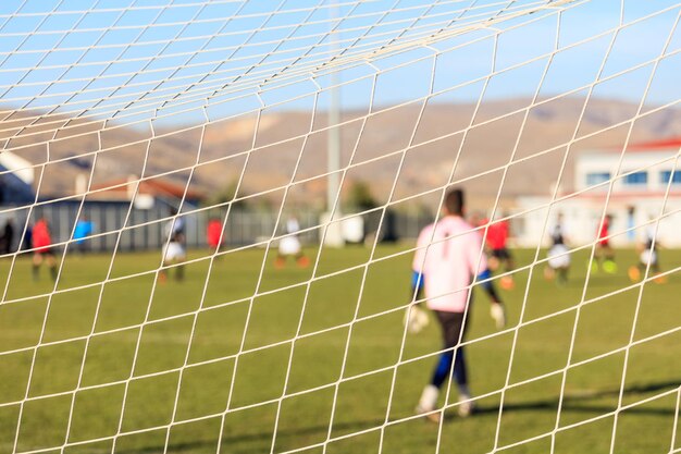 Fußballtornetz aus nächster Nähe