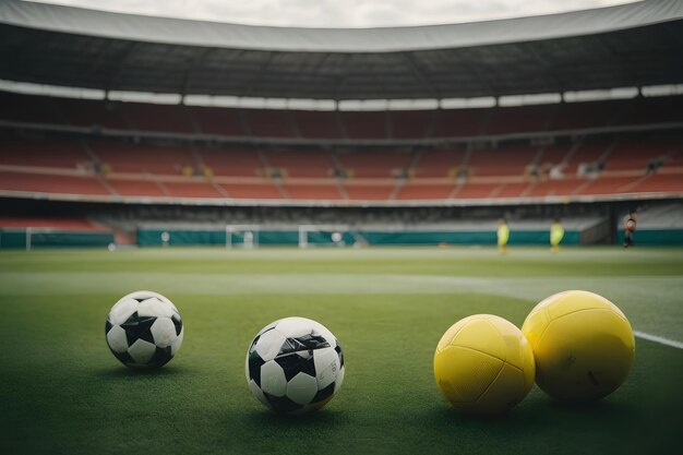 Fußballtrainingsplatz mit Fußballkegeln, Kegel und Trainingssachen