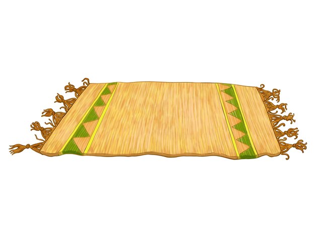 Fußbodenmatte Beige-gelb mit geometrischem grünem Muster und fringenden Rändern Teppich im rustikalen ethnischen Stil