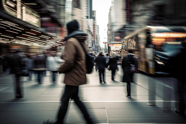 Fußgänger, die mitten am Tag eine belebte Straße entlanggehen, generative KI