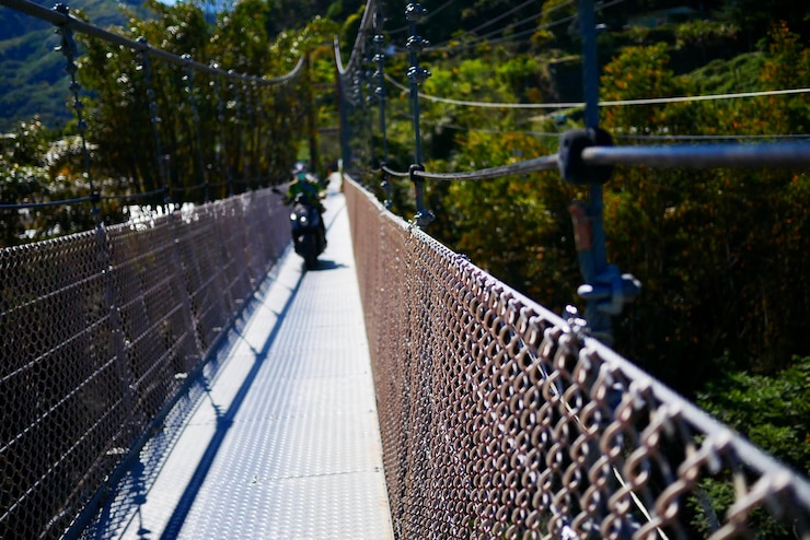 Foto fußgängerbrücke inmitten von bäumen im wald