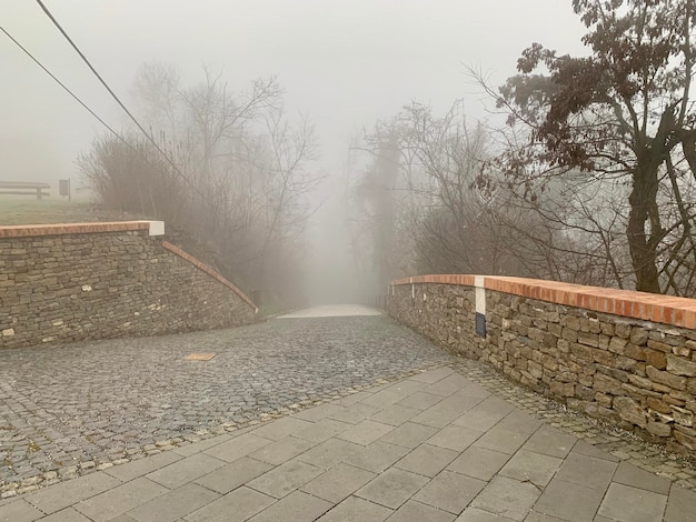 Fußweg durch Zaun gegen den Himmel