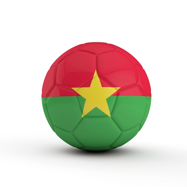 Fútbol de bandera de Burkina Faso contra un fondo blanco liso 3D Rendering