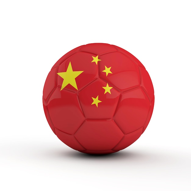 Fútbol de bandera de China contra un fondo blanco liso 3D Rendering