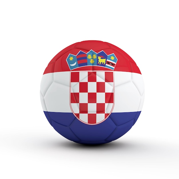 Fútbol de bandera de Croacia contra un fondo blanco liso 3D Rendering