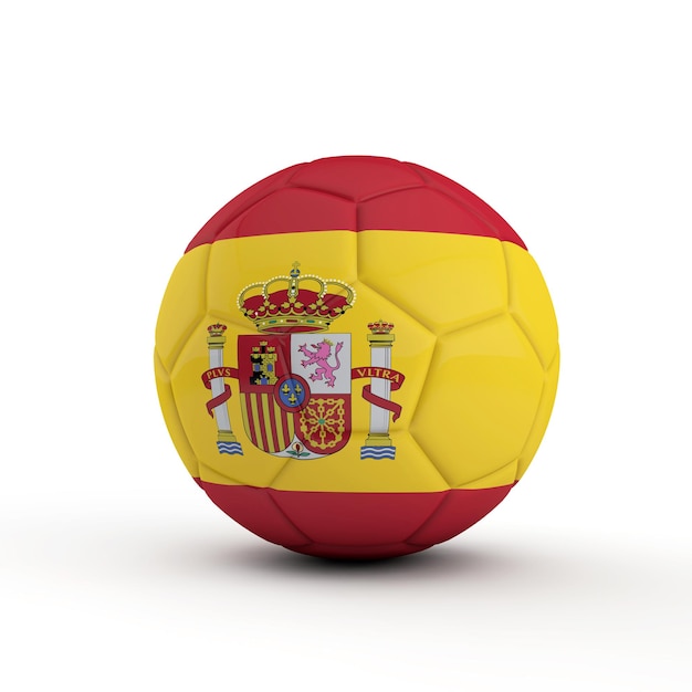 Foto fútbol de bandera de españa contra un fondo blanco liso 3d rendering