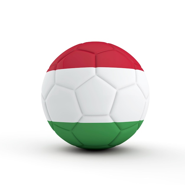 Fútbol de bandera de Hungría contra un fondo completamente blanco 3D Rendering