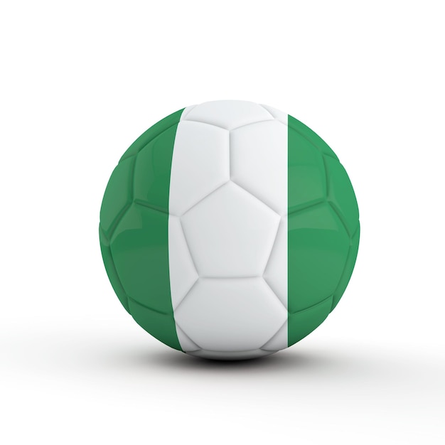 Fútbol de bandera de Nigeria contra un fondo blanco liso 3D Rendering