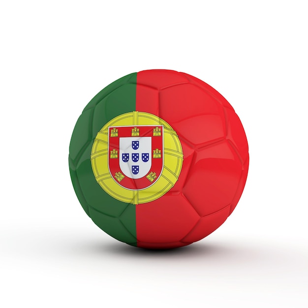 Fútbol de bandera de Portugal contra un fondo blanco liso 3D Rendering