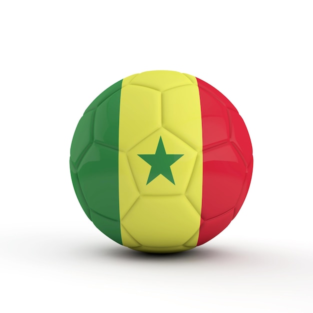 Fútbol de bandera de Senegal contra un fondo blanco liso 3D Rendering