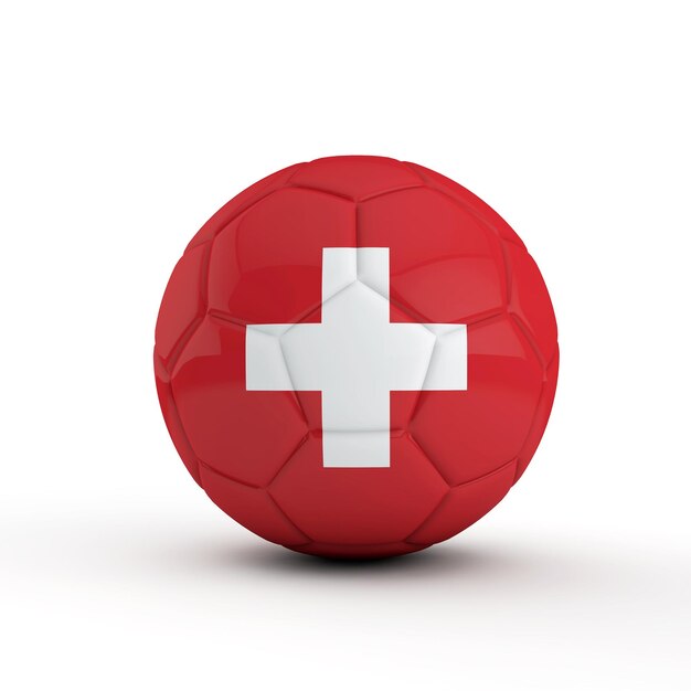 Fútbol de bandera suiza contra un fondo blanco liso 3D Rendering