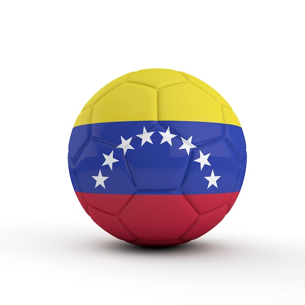 Fútbol de bandera de Venezuela contra un fondo blanco liso 3D Rendering