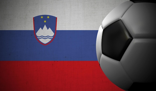 Fútbol contra un fondo de bandera de Eslovenia 3D Rendering