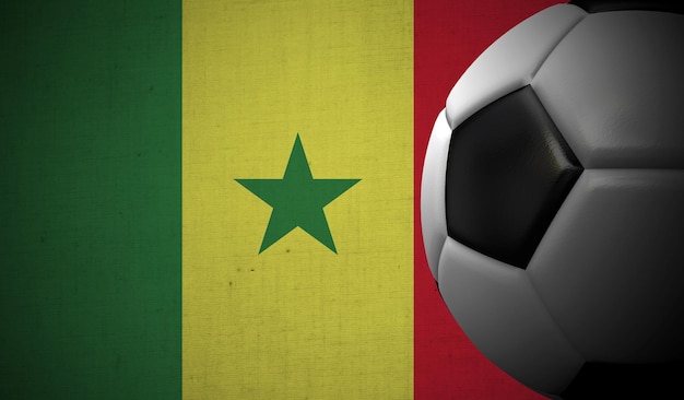 Fútbol contra un fondo de bandera de Senegal 3D Rendering