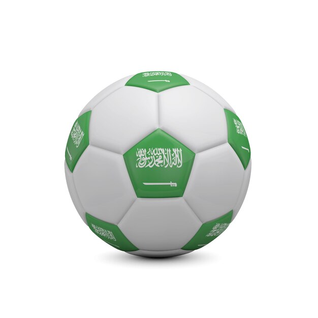 Fútbol de fútbol con la bandera de Arabia Saudita 3D Rendering