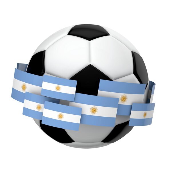 Foto fútbol fútbol con bandera argentina contra un fondo blanco liso 3d rendering