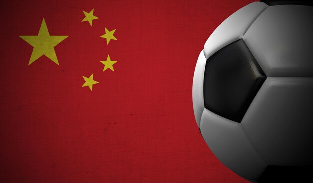 Fútbol de fútbol contra un fondo de bandera de China 3D Rendering