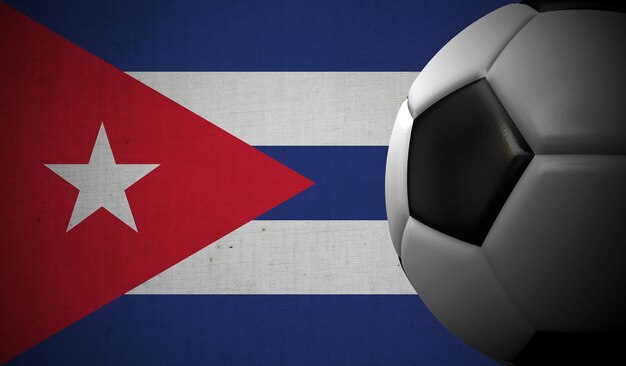 Fútbol fútbol contra un fondo de bandera de Cuba 3D Rendering