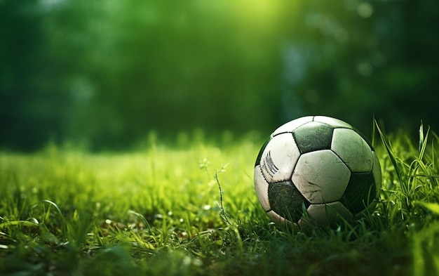 Fútbol hierba verde jugosa y balón de fútbol