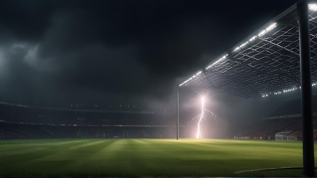 El fútbol yace en el humo en el césped del estadio.