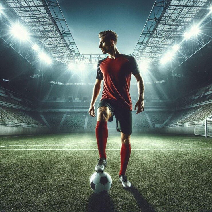 El futbolista en el campo épico.