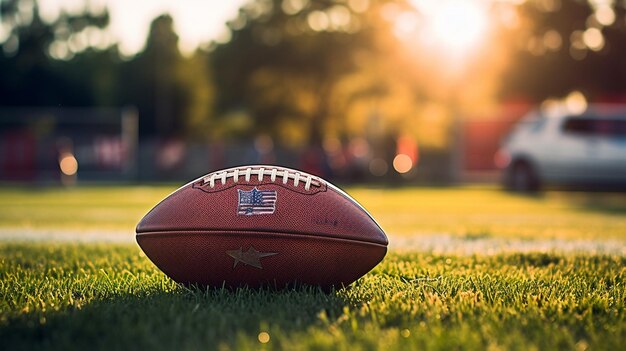 futebol americano na grama com bandeira americana