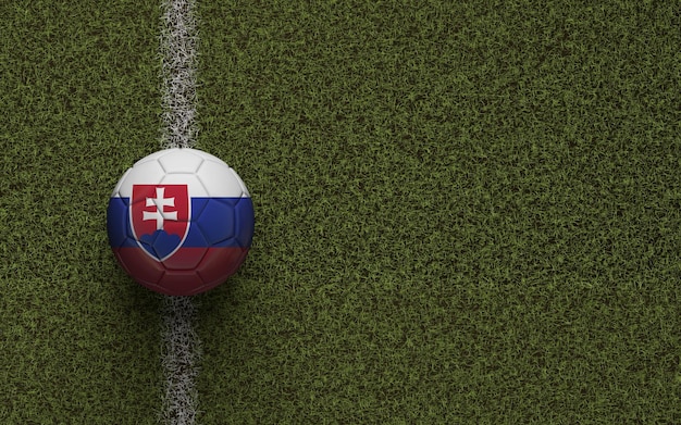 Futebol de bandeira da Eslováquia em uma renderização verde do campo de futebol 3D