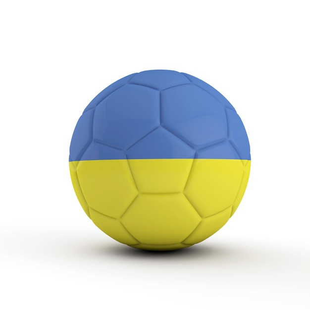 Futebol de bandeira da Ucrânia contra uma rendição 3D de fundo branco liso