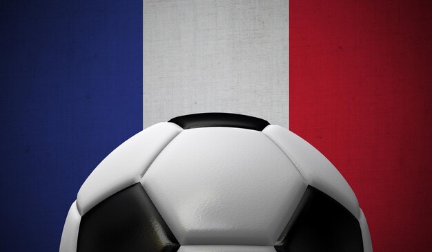 Futebol de futebol contra uma rendição 3D do fundo da bandeira de França